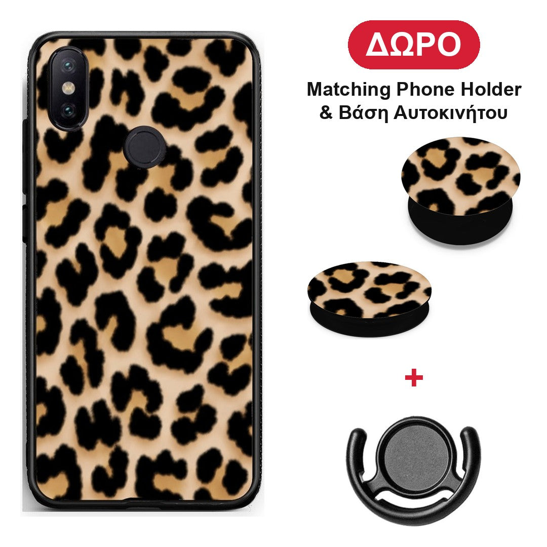 Leopard Print Tan Small - Xiaomi Mi A2 θήκη + Δώρο Phone Holder & Βάση Αυτοκινήτου