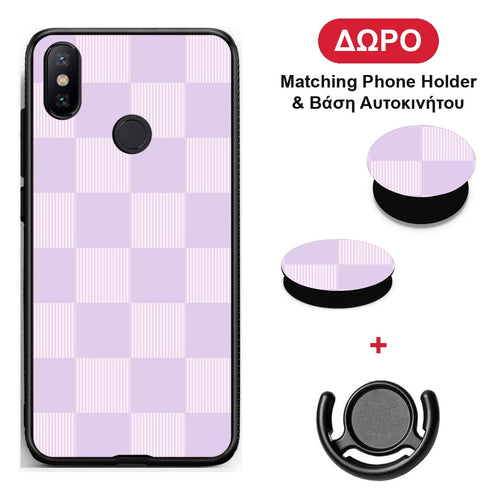 Lilac and Cream Striped Checks - Xiaomi Mi A2 θήκη + Δώρο Phone Holder & Βάση Αυτοκινήτου