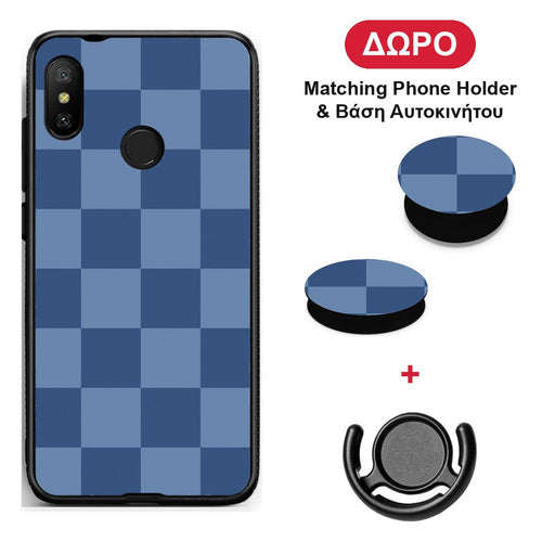 Denim Blue Checkerboard - Xiaomi Mi A2 Lite θήκη + Δώρο Phone Holder & Βάση Αυτοκινήτου