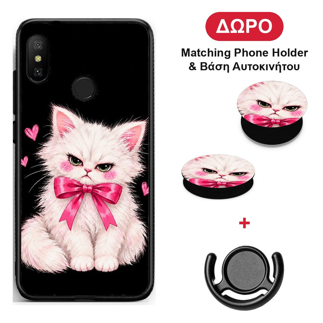 Grumpy Party Kitten on Black - Xiaomi Mi A2 Lite θήκη + Δώρο Phone Holder & Βάση Αυτοκινήτου