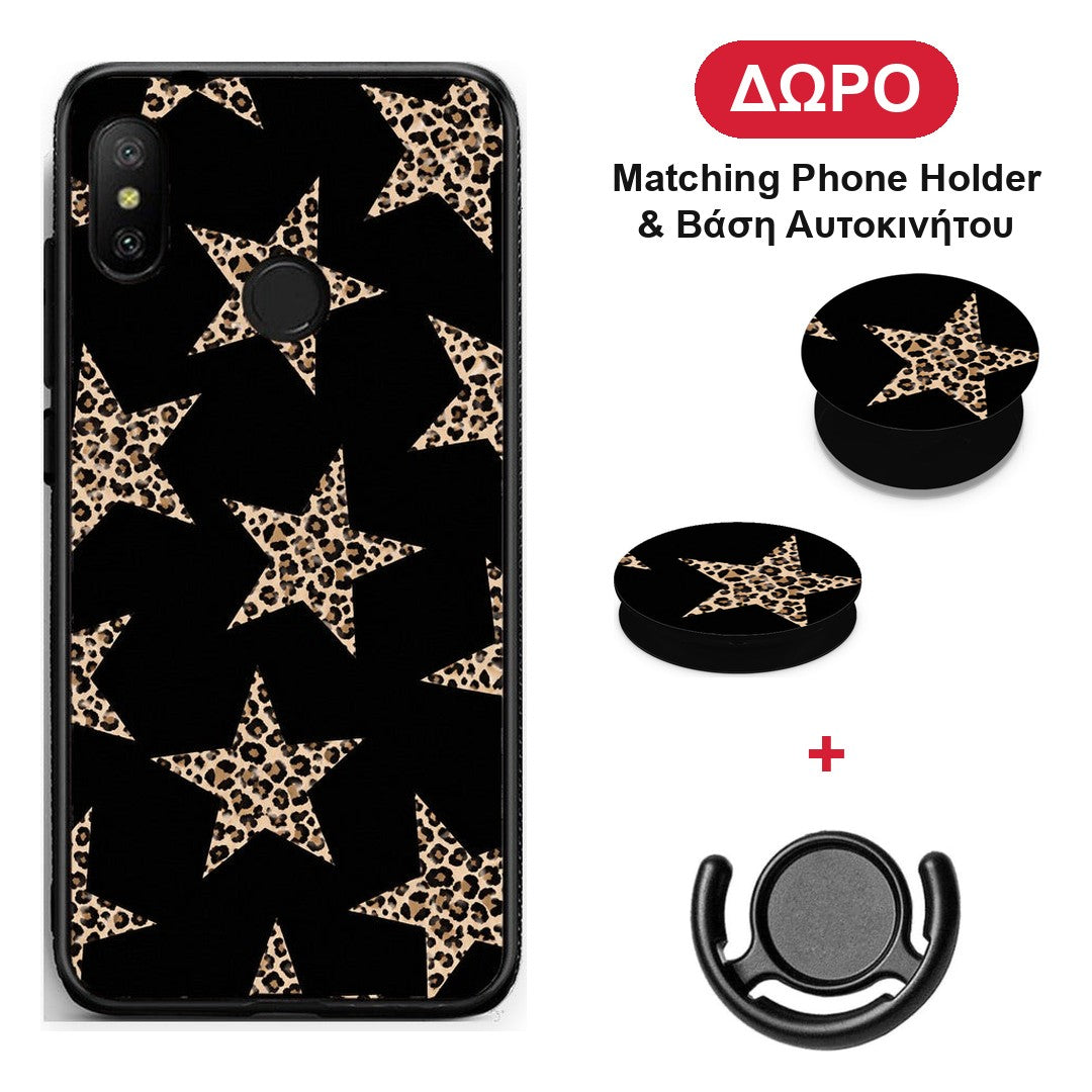 Leopard Stars on Black - Xiaomi Mi A2 Lite θήκη + Δώρο Phone Holder & Βάση Αυτοκινήτου