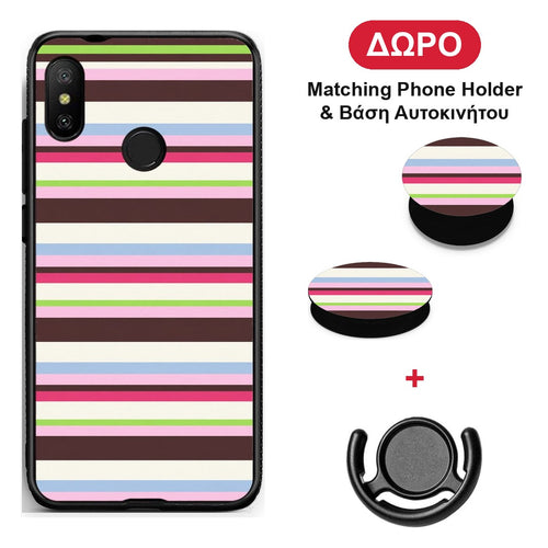 Multicolour Horizontal Stripes - Xiaomi Mi A2 Lite θήκη + Δώρο Phone Holder & Βάση Αυτοκινήτου