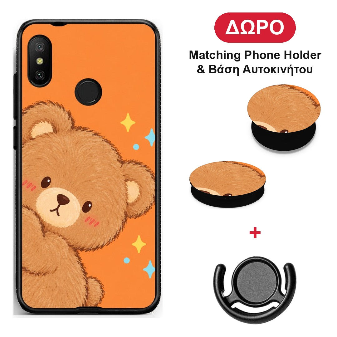 Peekaboo Teddy on Orange - Xiaomi Mi A2 Lite θήκη + Δώρο Phone Holder & Βάση Αυτοκινήτου