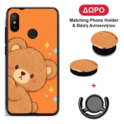 Peekaboo Teddy on Orange - Xiaomi Mi A2 Lite θήκη + Δώρο Phone Holder & Βάση Αυτοκινήτου