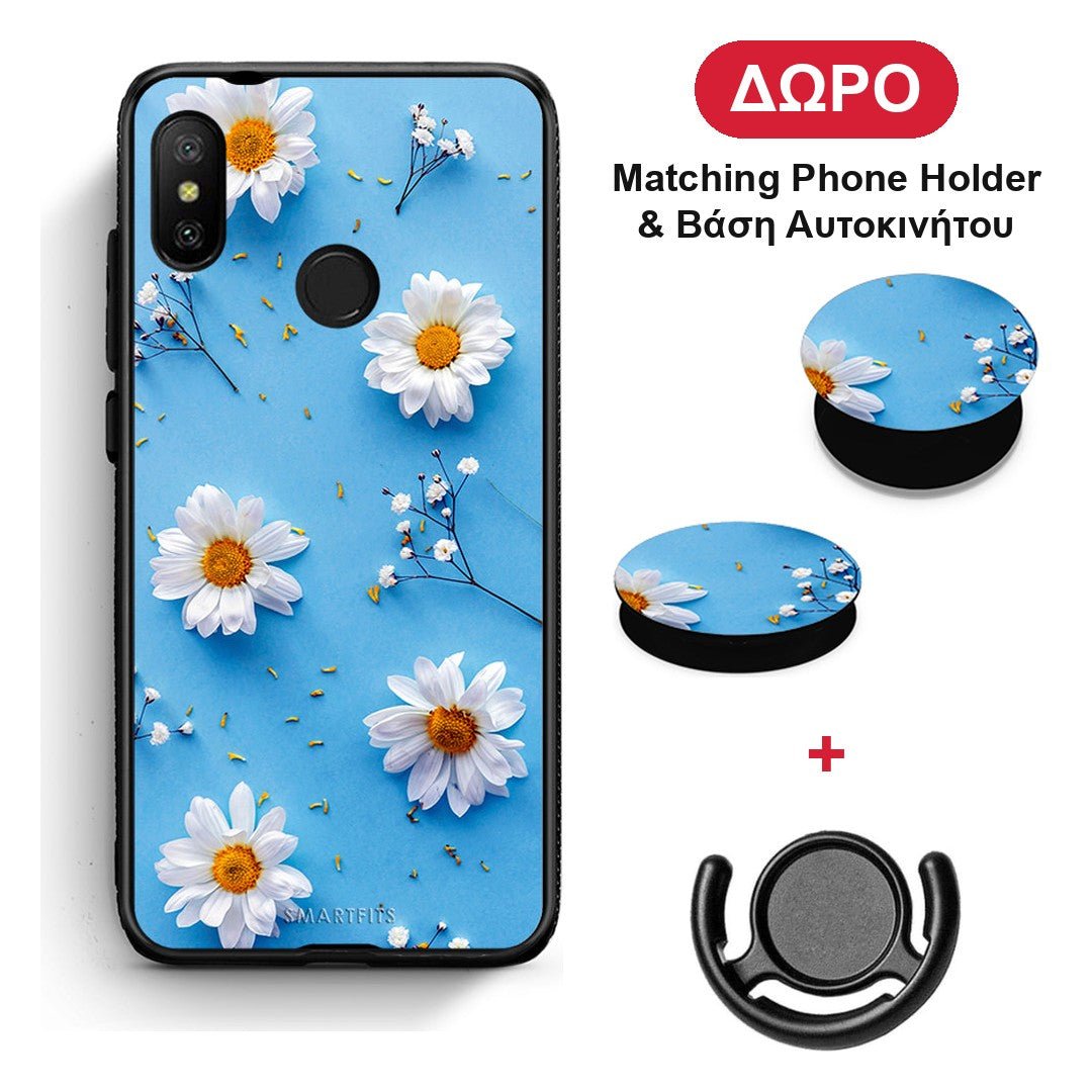 Real Daisies - Xiaomi Mi A2 Lite θήκη + Δώρο Phone Holder & Βάση Αυτοκινήτου