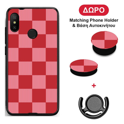 Red and Pink Striped Checks - Xiaomi Mi A2 Lite θήκη + Δώρο Phone Holder & Βάση Αυτοκινήτου