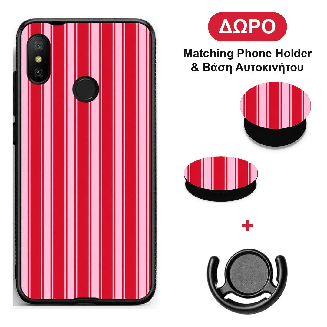 Red and Pink Vertical Pinstripes - Xiaomi Mi A2 Lite θήκη + Δώρο Phone Holder & Βάση Αυτοκινήτου