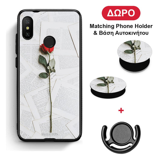 Red Rose - Xiaomi Mi A2 Lite θήκη + Δώρο Phone Holder & Βάση Αυτοκινήτου
