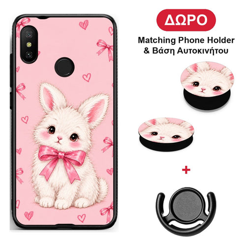 White Bunny and Pink Bows - Xiaomi Mi A2 Lite θήκη + Δώρο Phone Holder & Βάση Αυτοκινήτου