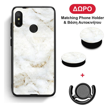 White Gold Marble - Xiaomi Mi A2 Lite θήκη + Δώρο Phone Holder & Βάση Αυτοκινήτου