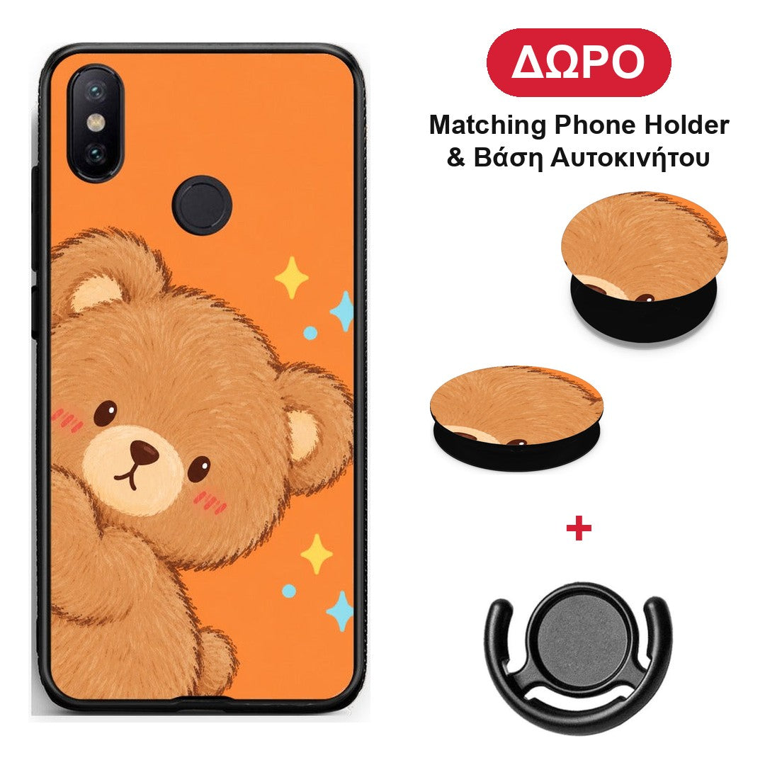 Peekaboo Teddy on Orange - Xiaomi Mi A2 θήκη + Δώρο Phone Holder & Βάση Αυτοκινήτου