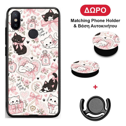 Pink Bows and Kittens Collage - Xiaomi Mi A2 θήκη + Δώρο Phone Holder & Βάση Αυτοκινήτου