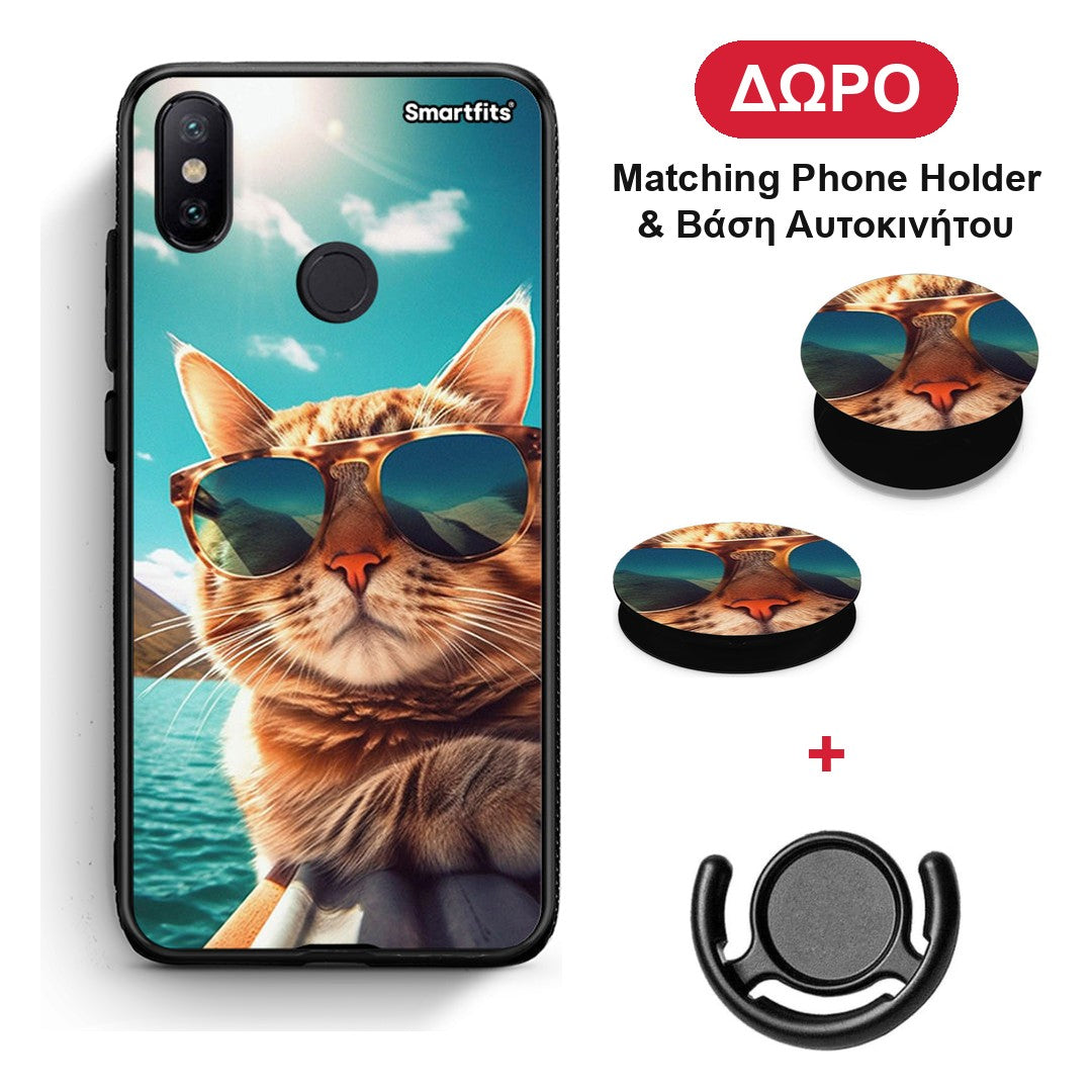 Summer Cat - Xiaomi Mi A2 θήκη + Δώρο Phone Holder & Βάση Αυτοκινήτου