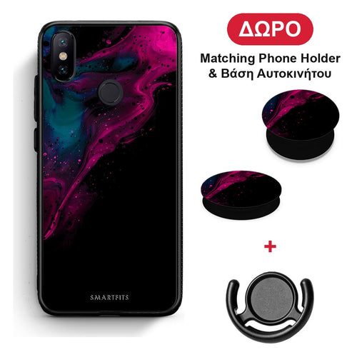 Watercolor Pink Black - Xiaomi Mi A2 θήκη + Δώρο Phone Holder & Βάση Αυτοκινήτου