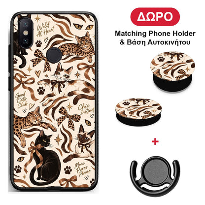 Wild Cats and Animal Print Collage - Xiaomi Mi A2 θήκη + Δώρο Phone Holder & Βάση Αυτοκινήτου