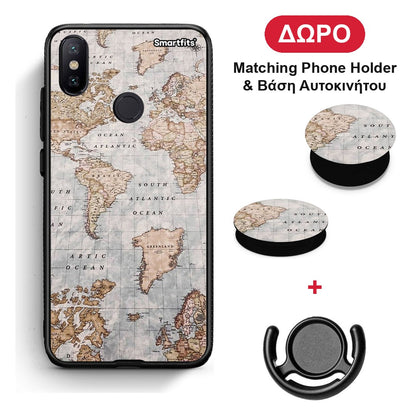 World Map - Xiaomi Mi A2 θήκη + Δώρο Phone Holder & Βάση Αυτοκινήτου