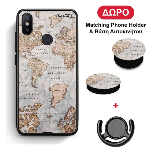 World Map - Xiaomi Mi A2 θήκη + Δώρο Phone Holder & Βάση Αυτοκινήτου