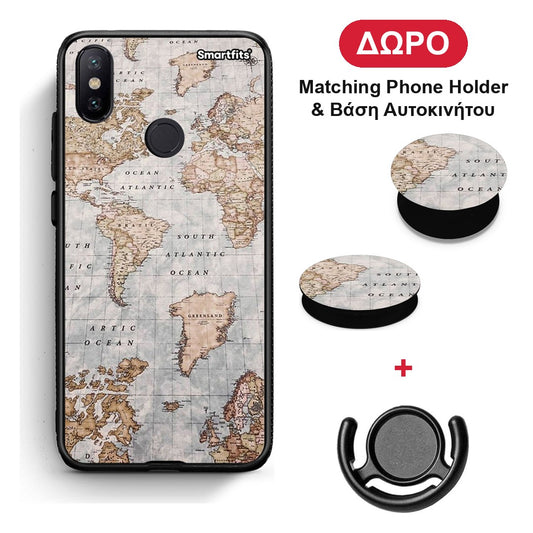 World Map - Xiaomi Mi A2 θήκη + Δώρο Phone Holder & Βάση Αυτοκινήτου