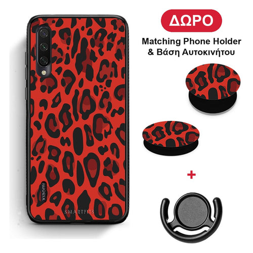 Animal Red Leopard - Xiaomi Mi A3 θήκη + Δώρο Phone Holder & Βάση Αυτοκινήτου