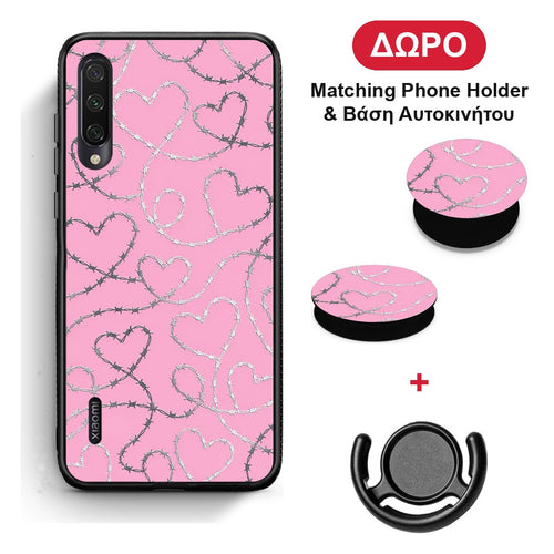 Barbed Wire Hearts on Pink - Xiaomi Mi A3 θήκη + Δώρο Phone Holder & Βάση Αυτοκινήτου