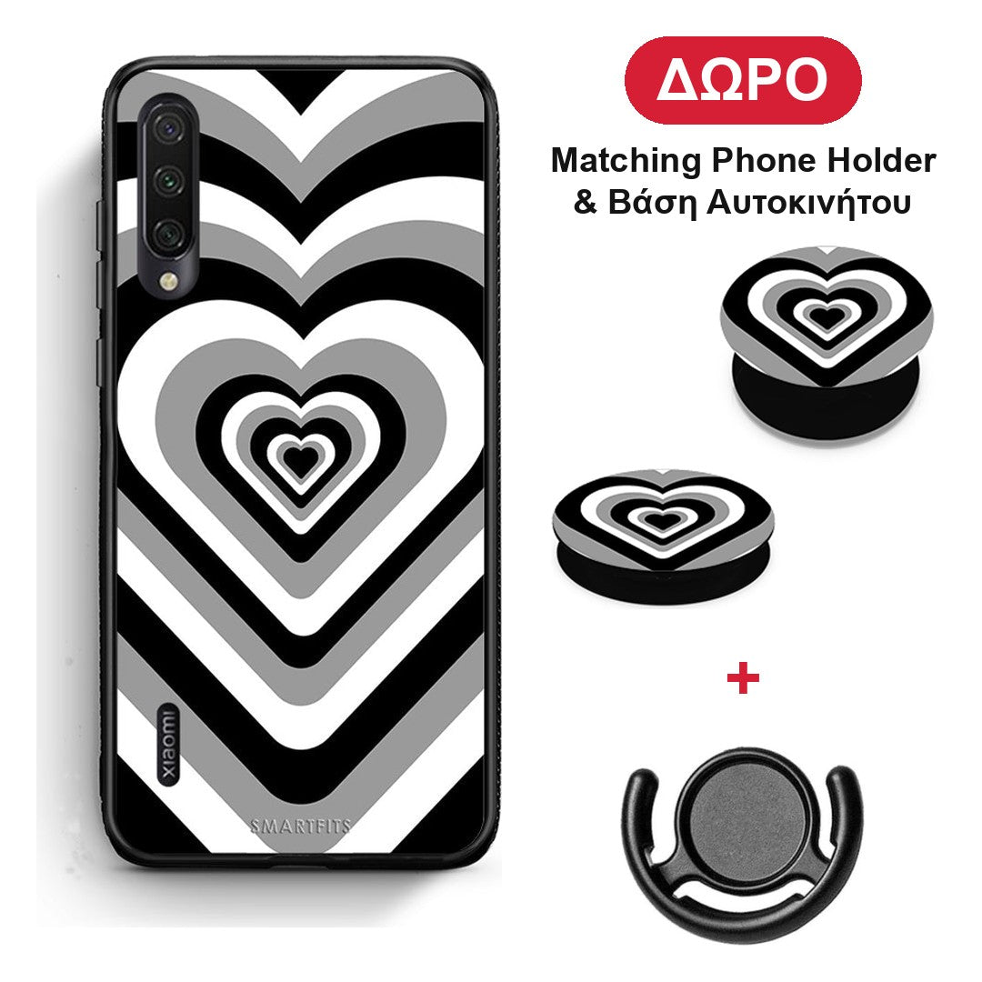 Black Hearts - Xiaomi Mi A3 θήκη + Δώρο Phone Holder & Βάση Αυτοκινήτου