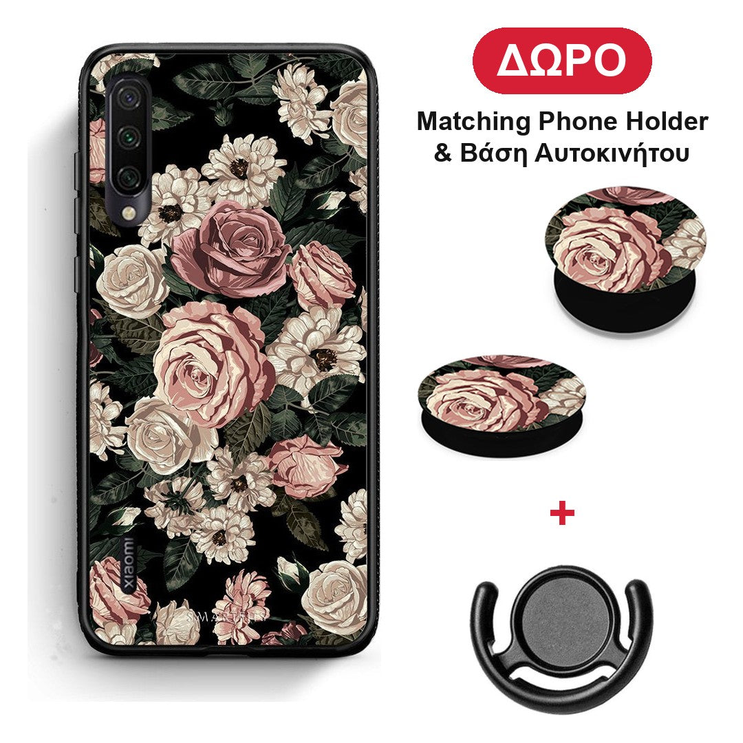 Flower Wild Roses - Xiaomi Mi A3 θήκη + Δώρο Phone Holder & Βάση Αυτοκινήτου