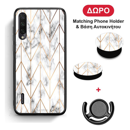 Marble Gold Geometric - Xiaomi Mi A3 θήκη + Δώρο Phone Holder & Βάση Αυτοκινήτου
