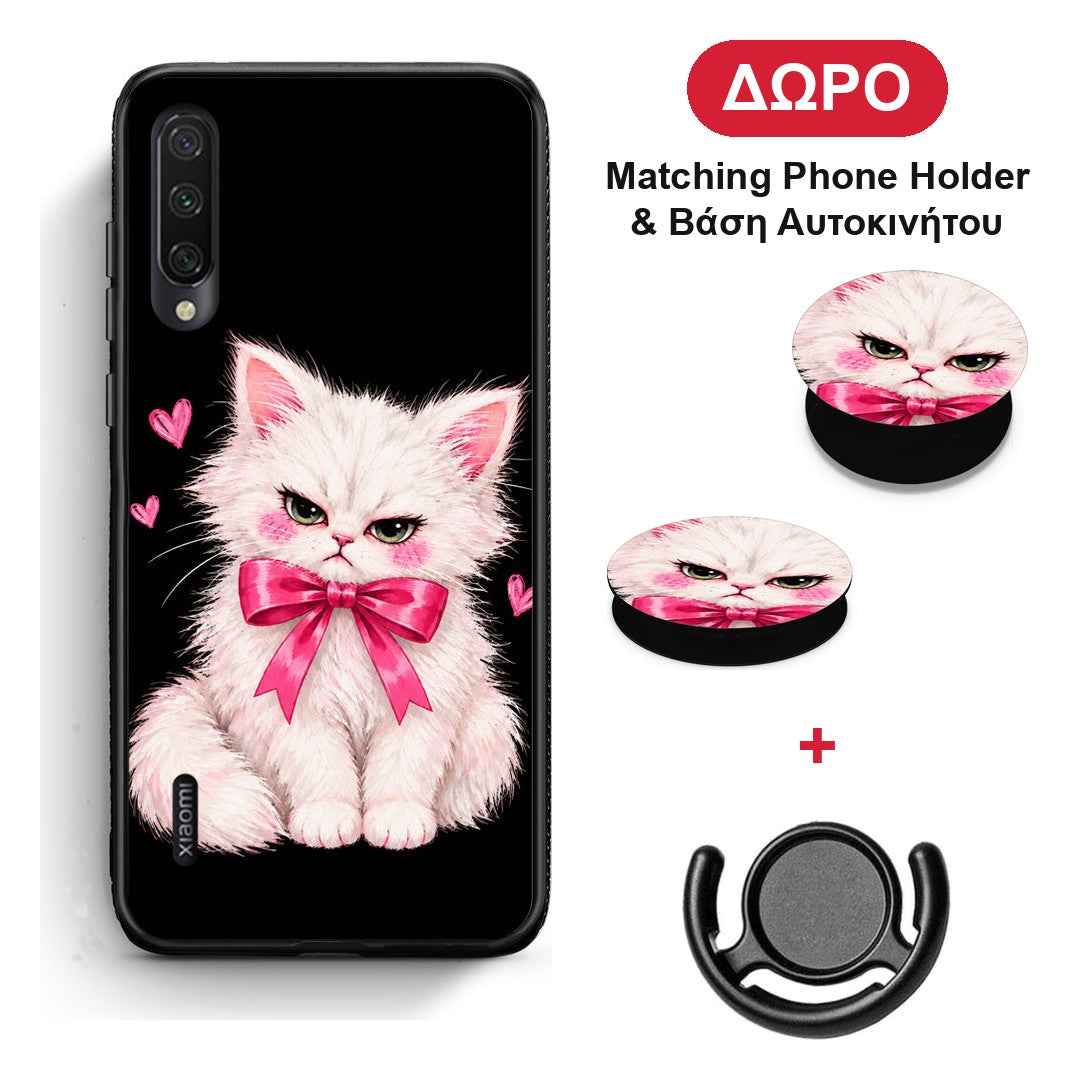 Grumpy Party Kitten on Black - Xiaomi Mi A3 θήκη + Δώρο Phone Holder & Βάση Αυτοκινήτου