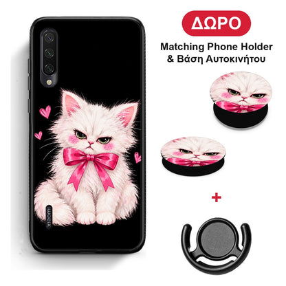 Grumpy Party Kitten on Black - Xiaomi Mi A3 θήκη + Δώρο Phone Holder & Βάση Αυτοκινήτου