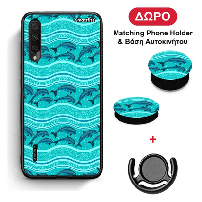 Swimming Dolphins - Xiaomi Mi A3 θήκη + Δώρο Phone Holder & Βάση Αυτοκινήτου