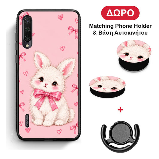 White Bunny and Pink Bows - Xiaomi Mi A3 θήκη + Δώρο Phone Holder & Βάση Αυτοκινήτου