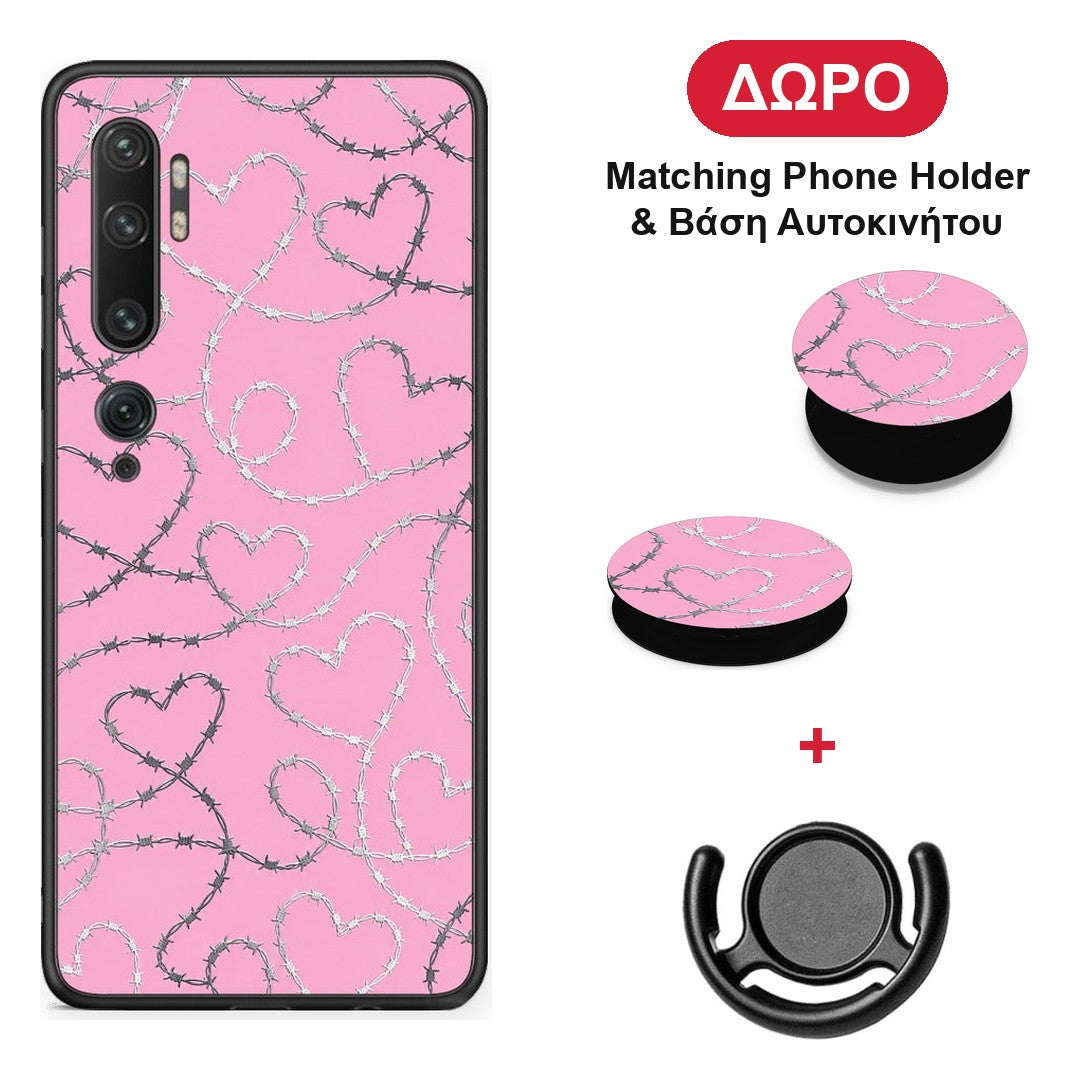 Barbed Wire Hearts on Pink - Xiaomi Mi Note 10 / 10 Pro θήκη + Δώρο Phone Holder & Βάση Αυτοκινήτου
