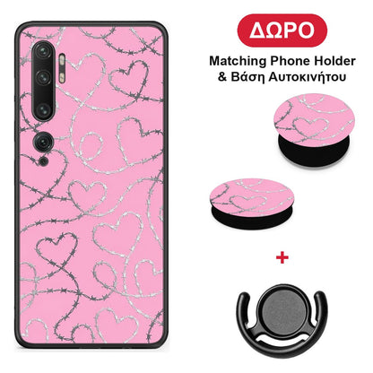 Barbed Wire Hearts on Pink - Xiaomi Mi Note 10 / 10 Pro θήκη + Δώρο Phone Holder & Βάση Αυτοκινήτου