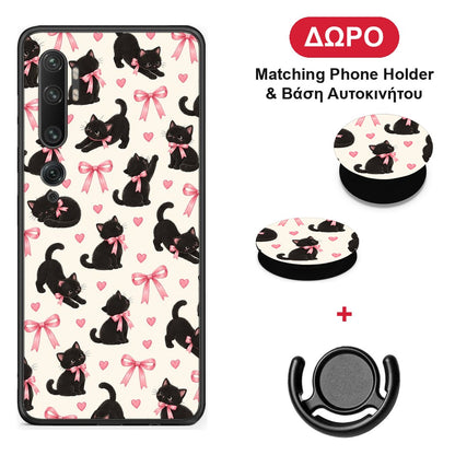 Black Kittens and Pink Bows on Cream Small - Xiaomi Mi Note 10 / 10 Pro θήκη + Δώρο Phone Holder & Βάση Αυτοκινήτου