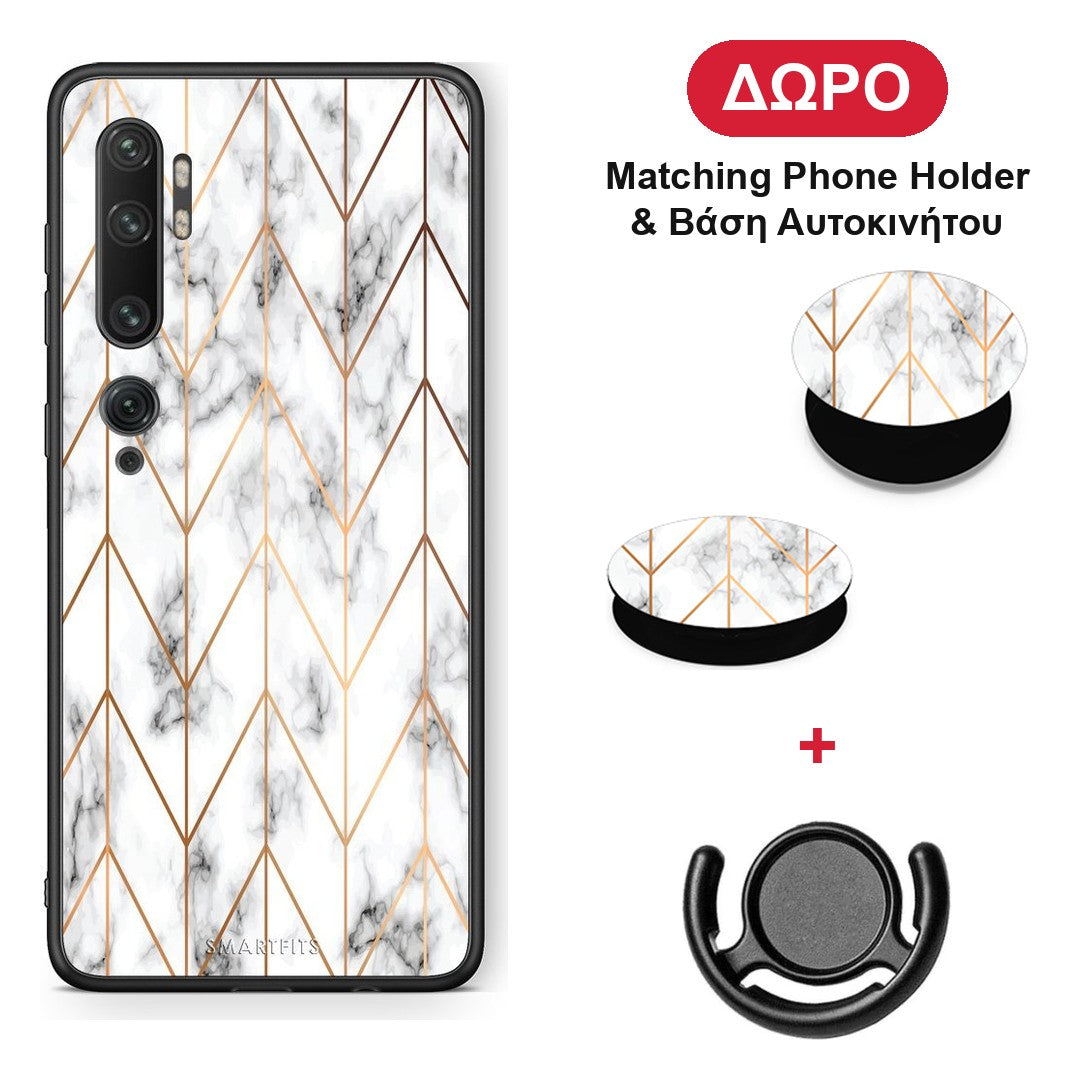 Marble Gold Geometric - Xiaomi Mi Note 10 / 10 Pro θήκη + Δώρο Phone Holder & Βάση Αυτοκινήτου
