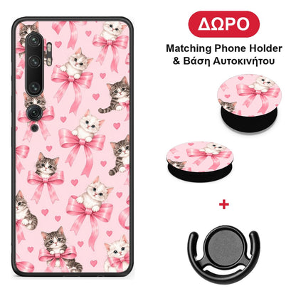 Kittens and Pink Bows on Pink - Xiaomi Mi Note 10 / 10 Pro θήκη + Δώρο Phone Holder & Βάση Αυτοκινήτου