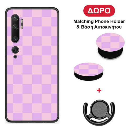 Lavender and Pink Checkerboard - Xiaomi Mi Note 10 / 10 Pro θήκη + Δώρο Phone Holder & Βάση Αυτοκινήτου