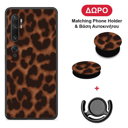 Leopard Print Dark Brown - Xiaomi Mi Note 10 / 10 Pro θήκη + Δώρο Phone Holder & Βάση Αυτοκινήτου