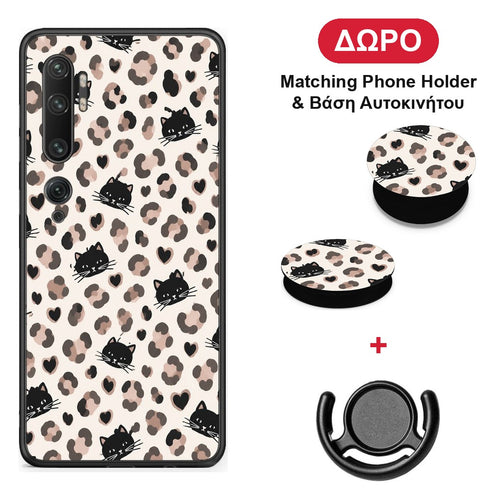 Leopard Spots and Black Cats on Cream - Xiaomi Mi Note 10 / 10 Pro θήκη + Δώρο Phone Holder & Βάση Αυτοκινήτου