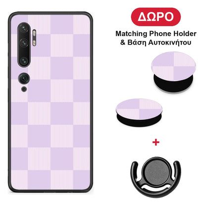 Lilac and Cream Striped Checks - Xiaomi Mi Note 10 / 10 Pro θήκη + Δώρο Phone Holder & Βάση Αυτοκινήτου