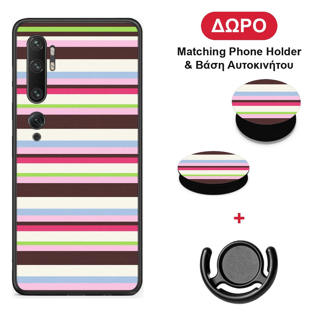 Multicolour Horizontal Stripes - Xiaomi Mi Note 10 / 10 Pro θήκη + Δώρο Phone Holder & Βάση Αυτοκινήτου