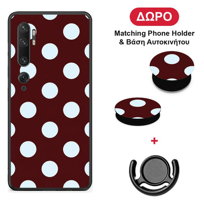 Pale Blue Large Polka Dots on Burgundy - Xiaomi Mi Note 10 / 10 Pro θήκη + Δώρο Phone Holder & Βάση Αυτοκινήτου