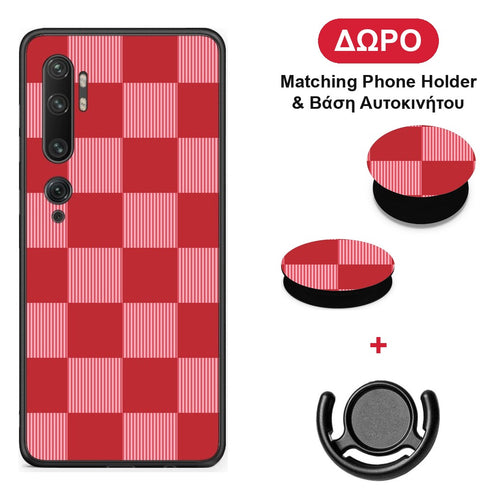 Red and Pink Striped Checks - Xiaomi Mi Note 10 / 10 Pro θήκη + Δώρο Phone Holder & Βάση Αυτοκινήτου