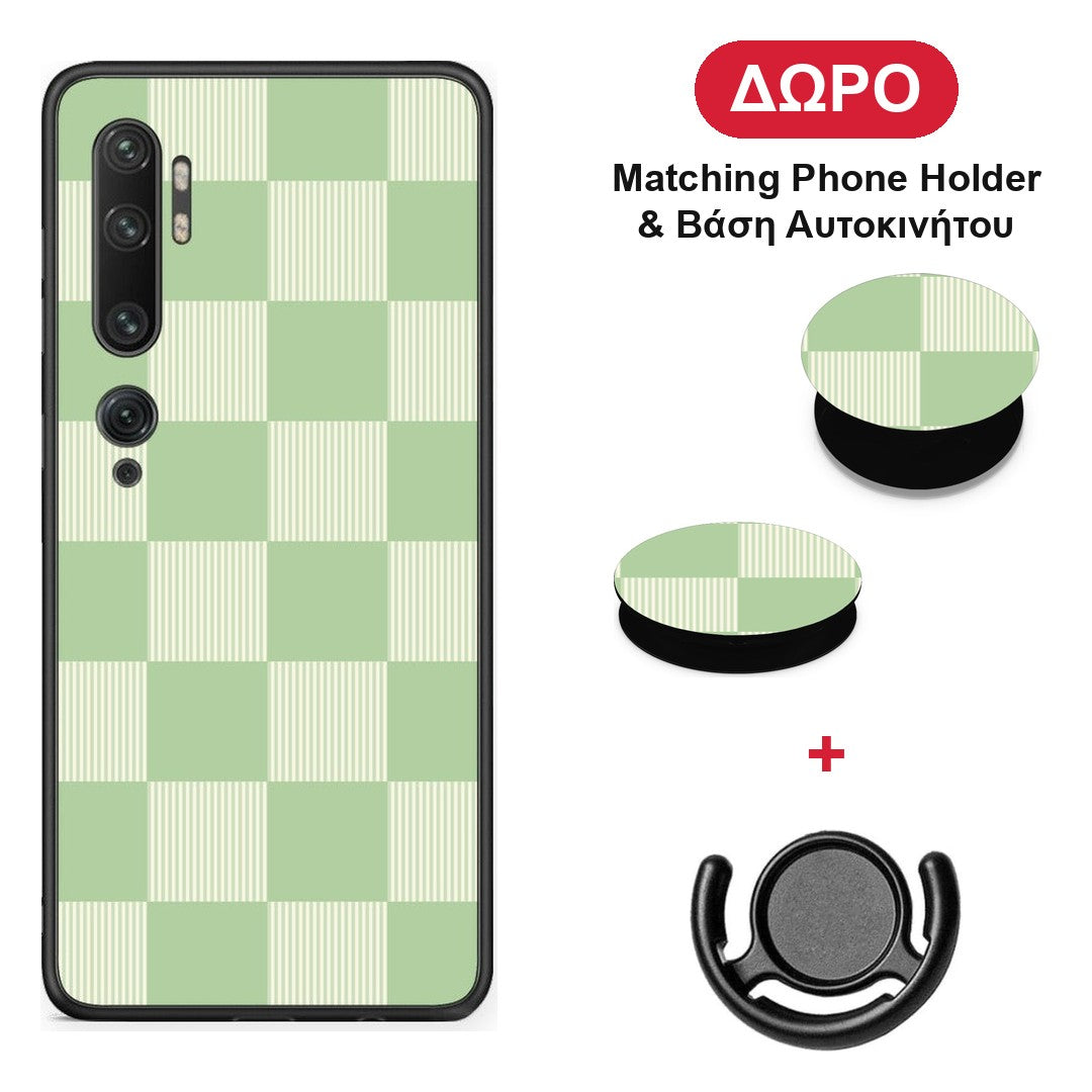 Sage and Cream Striped Checks - Xiaomi Mi Note 10 / 10 Pro θήκη + Δώρο Phone Holder & Βάση Αυτοκινήτου