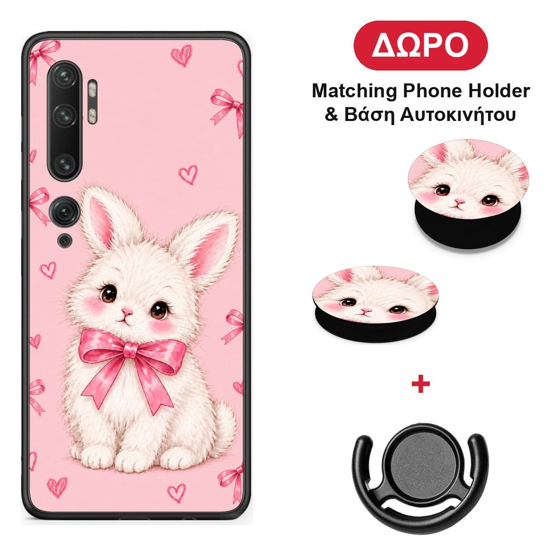 White Bunny and Pink Bows - Xiaomi Mi Note 10 / 10 Pro θήκη + Δώρο Phone Holder & Βάση Αυτοκινήτου