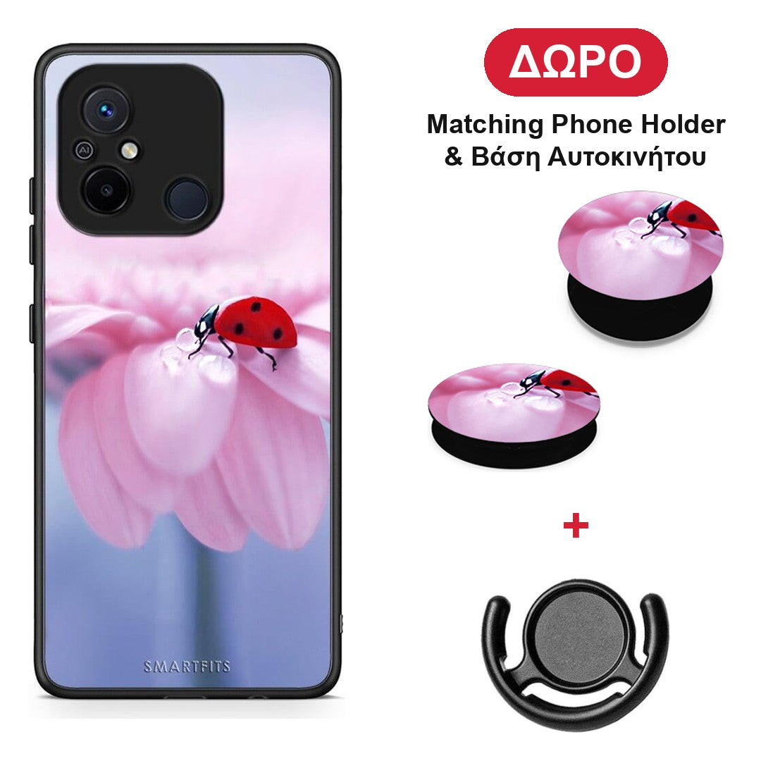 Ladybug Flower - Xiaomi Poco C55 θήκη + Δώρο Phone Holder & Βάση Αυτοκινήτου