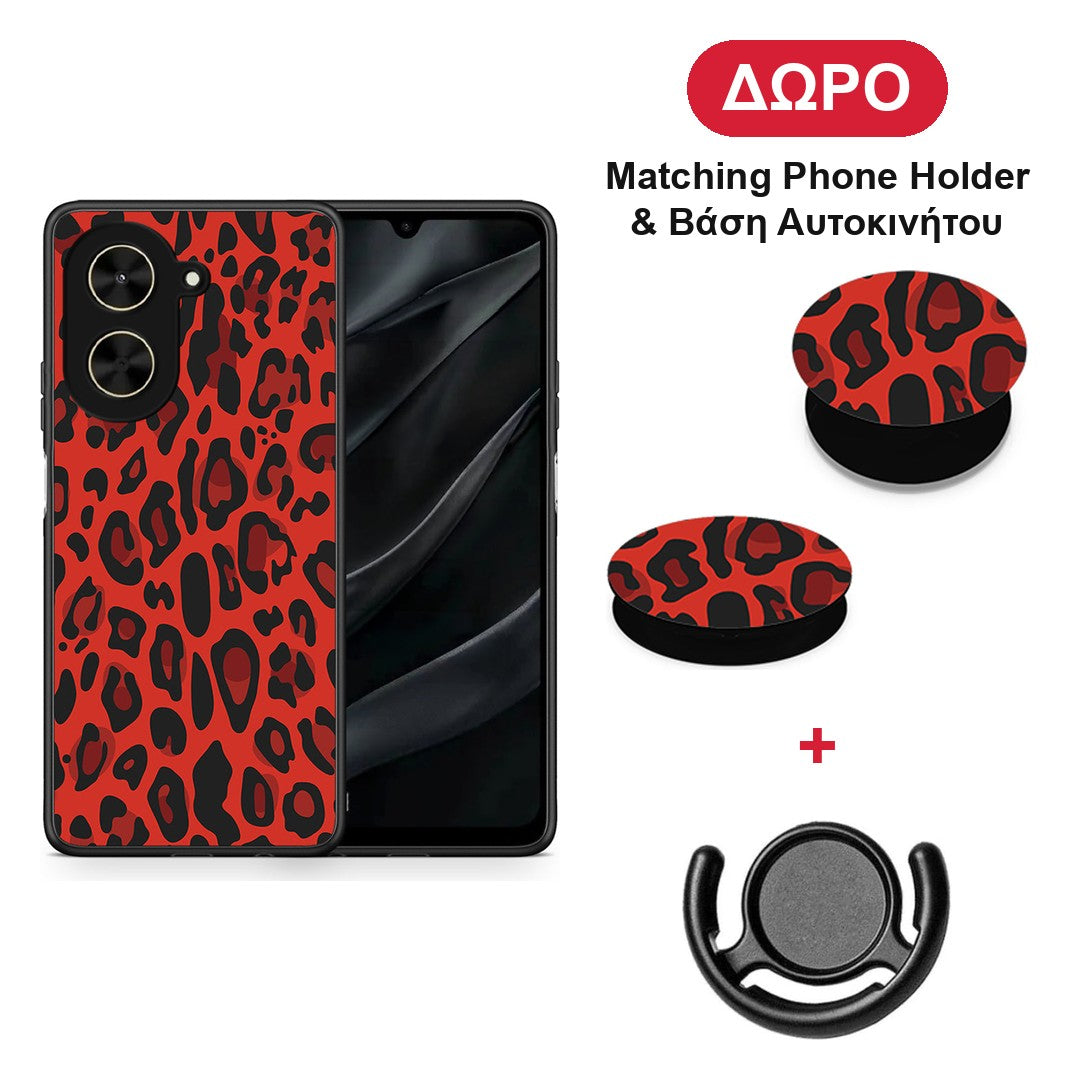 Animal Red Leopard - Xiaomi Poco C71 θήκη + Δώρο Phone Holder & Βάση Αυτοκινήτου