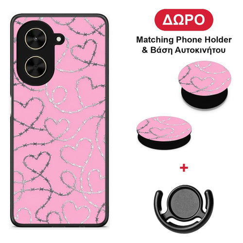 Barbed Wire Hearts on Pink - Xiaomi Poco C71 θήκη + Δώρο Phone Holder & Βάση Αυτοκινήτου