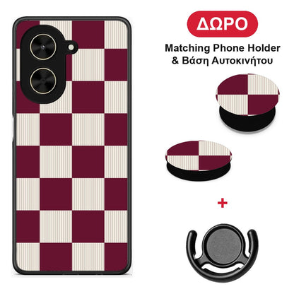 Burgundy and Cream Striped Checks - Xiaomi Poco C71 θήκη + Δώρο Phone Holder & Βάση Αυτοκινήτου