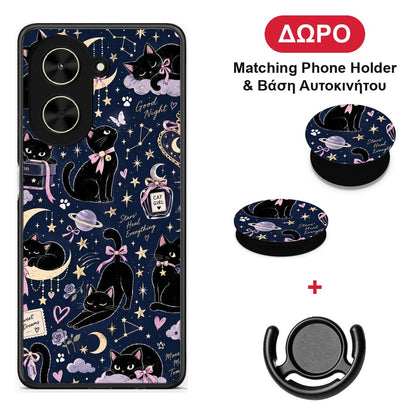 Celestial Black Cats on Navy - Xiaomi Poco C71 θήκη + Δώρο Phone Holder & Βάση Αυτοκινήτου